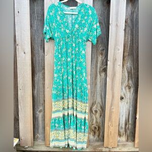 Feminine Floral Aqua Maxi Dress